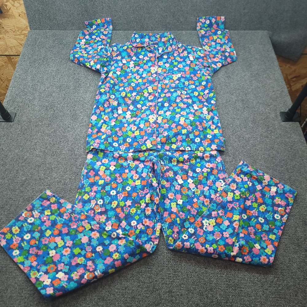 Vintage Joe Boxer Women Small Floral Flannel Pajama Set 2 Piece Cotton Sleepwear